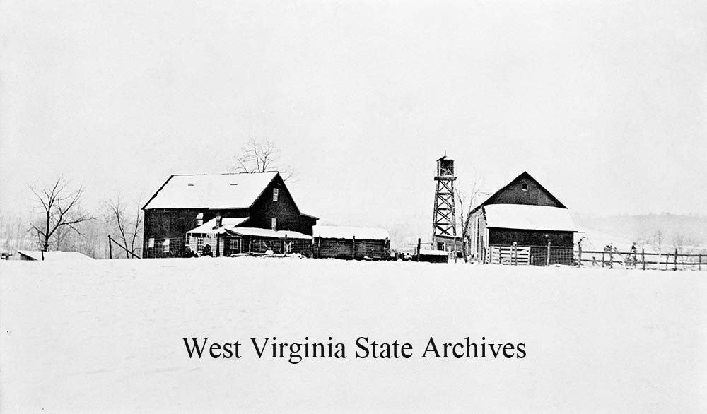 Snowy scene at Kotz's grain mill, Wardensville, West Virginia, n.d. Geneva Dudley Collection, West Virginia State Archives (089609)