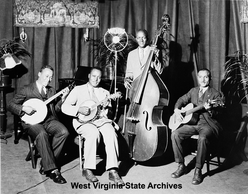 Black quartet (two banjos, bass and guitar) on WOBU Radio (Charleston), ca. 1930. Photo by Bollinger. Claire Fredericks Collection, West Virginia State Archives (078815)