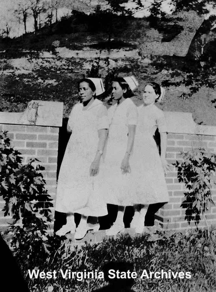 Three woman in nurses uniforms, Stevens Clinic Class of 1935, Welch. Josephine Martin 1st on left. Jean Battlo Collection, West Virginia State Archives (152213)