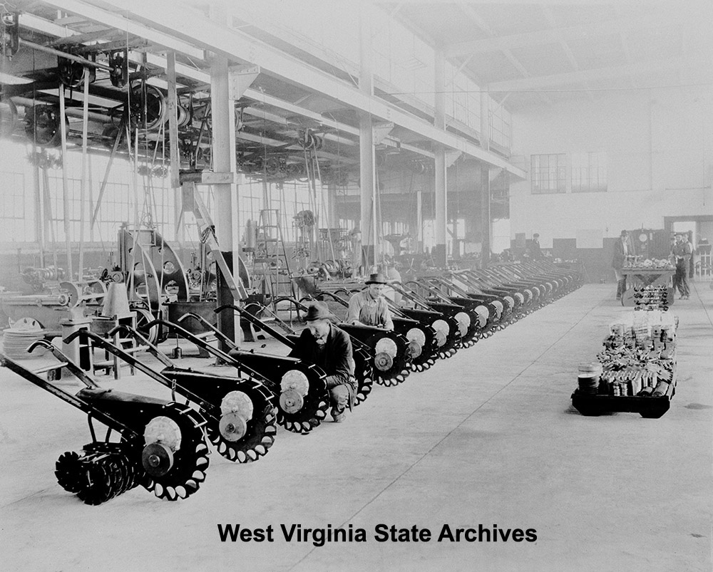 Men working on a line of cultivators, Dunbar, n.d. Gravely-Moore Collection, West Virginia State Archives (022905)