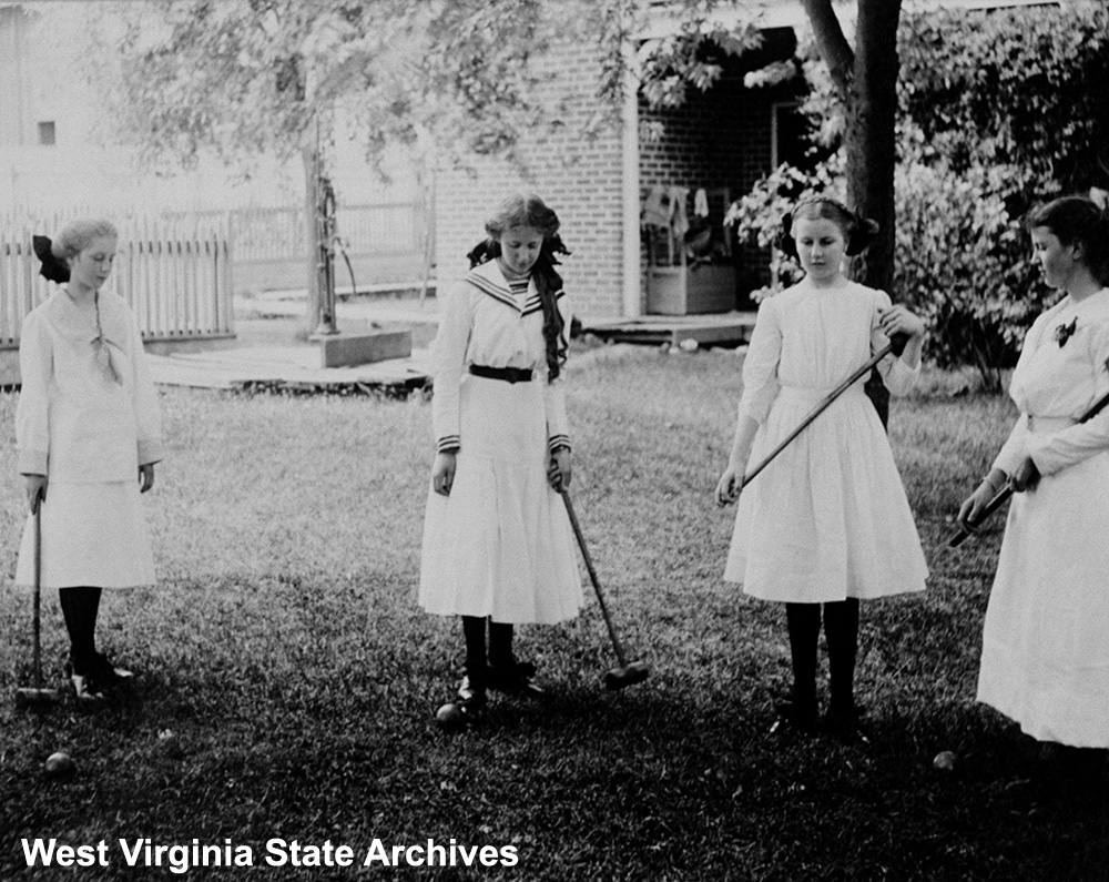 Girls playing croquet, Pendleton County, n.d. R. Hiner Collection, West Virginia State Archives (028207)