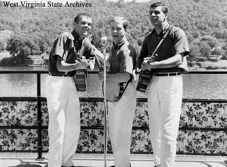 The Roamin' Three (Dave Heatwole, Howard Reeves, and Gary Dorian) from the cast of the showboat Rhododendron, 1963. Archives Collection, West Virginia State Archives (343908)