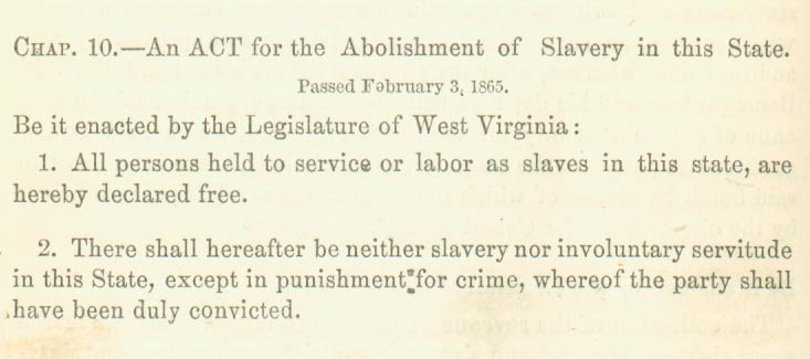 Act abolishing slavery in West Virginia