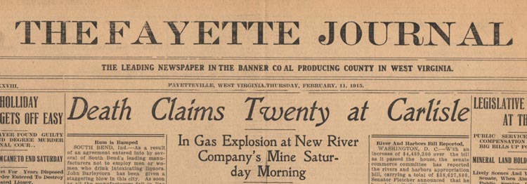 Headline of Fayette Journal Announcing Carlisle
Disaster