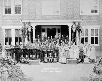 Students in front of the West Virginia Schools for the Deaf and the
Blind