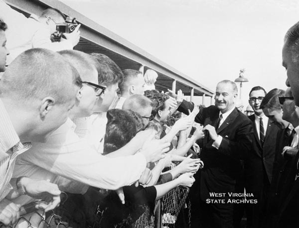 President Lyndon Johnson greeting supporters at Tri-State Airport
in Huntington, April 24, 1964