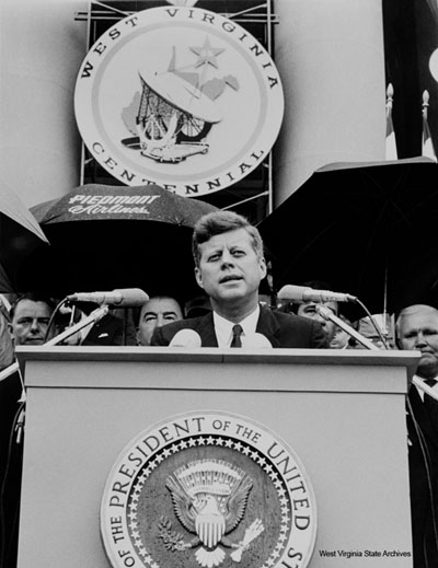 President John F. Kennedy speaking at the West Virginia State Capitol, June 20, 1963