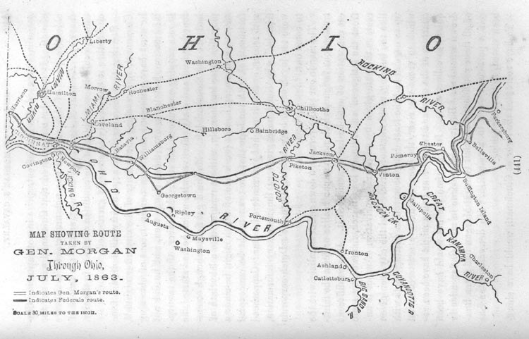 Map showing Morgan's route through Ohio
