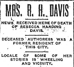 Headline for Rebecca Harding Davis obituary