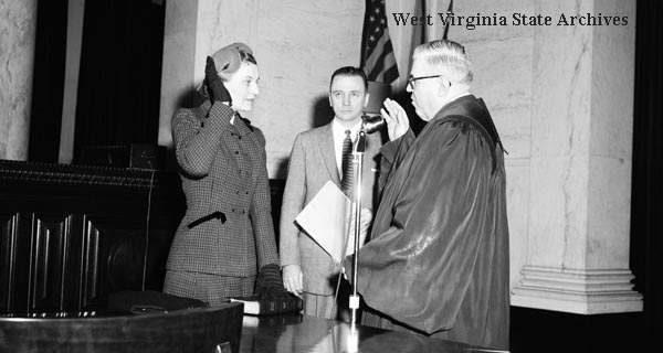 Helen Holt being sworn in as secretary of state