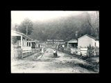 Three black children and African American woman in road between houses. United States Steel. Wilcoe No. 1 according to information provided by database user, who also notes Norfolk and Western Railway station in background.