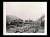 View along railroad tracks of office, furnace building, and crushing department of Electro Metallurgical Company Kanawha Plant.