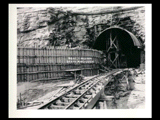 Tunnel intake during the hydroelectric power construction on the New River. View taken on centerline of intake showing downstream wall partially concreted. New- Kanawha Power Company, Hawks Nest - Gauley Junction Development No. 284.