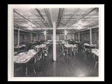 Dining room at Mount de Chantal Visitation Academy in Wheeling. Tables set with dinnerware.
