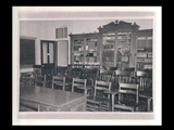 Classroom at Mount de Chantal Visitation Academy in Wheeling. Rows of wooden desk chairs.