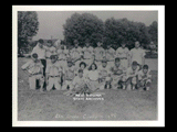 Elm Grove Civics baseball team. Kneeling L-R: Ebo Nau, Richard Walters, William "Red" Nelson, Nancy Olsen, Mary Rine, Herman Jefferson, William Farkas, Bundy Rine, Charles Newmeyer, and Will Nelson Jr. Standing L-R: John Toth, Eugene Prather, Frank "Che-Che" Firaretti, Leo Fitzpatrick, Robert Milliken, Ernie Ewing, Chester "Shine" Gostyla, Harry Keefer, and Frank Gregosky.