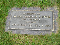 Cenotaph in Maplewood Cemetery honoring Albert Altizer. Find a Grave photo (Memorial No. 16498905), courtesy of F. Hylton.