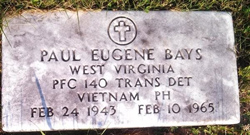 Military marker for Pfc. Paul Eugene Bays in Flemington Cemetery