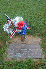 Pfc. Clayton Andrew Craft's military headstone in Tyler Mountain Memory Gardens. Courtesy of Vietnam Veterans Memorial Fund