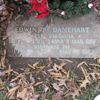 Military marker for Lance Corporal Edwin R. Danehart in Greenwood Cemetery, Wheeling, West Virginia. <i>Find A Grave</i> courtesy Carla Tustin