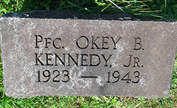Name stone for Pfc. Okey B. Kennedy Jr. in Greenlawn Cemetery