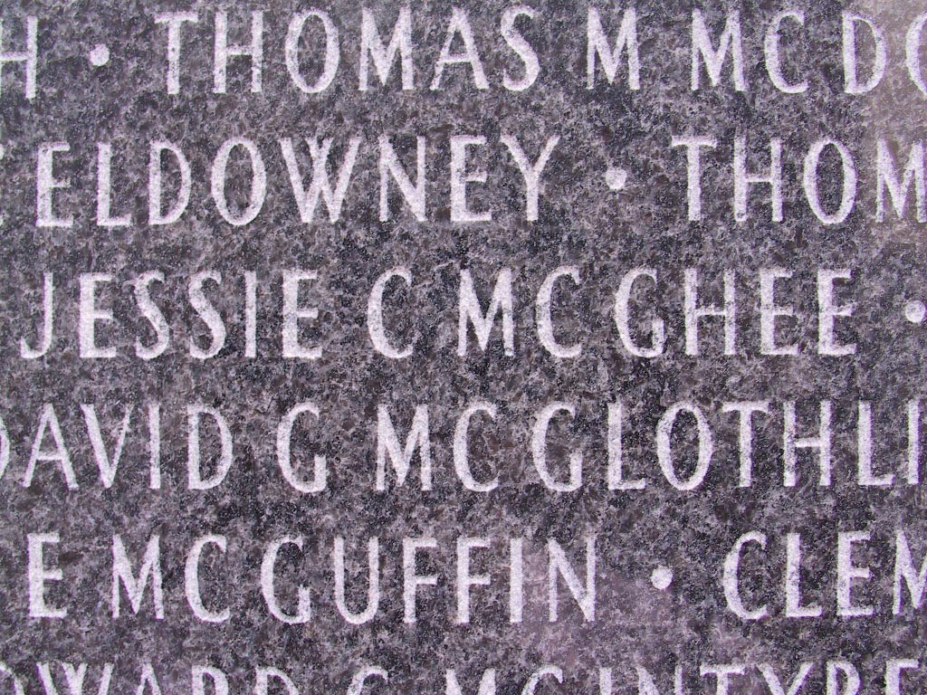 Names on Veterans
Memorial