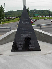 A memorial to the crash victims sits at the entrance to what is now Yeager Airport in Charleston. Courtesy of Diana Scott Cobbs