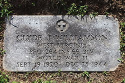 Pfc. Clyde J. Williamson's military headstone in the End of the Trail Cemetery. Find A Grave photo courtesy of Pamela Pomeroy