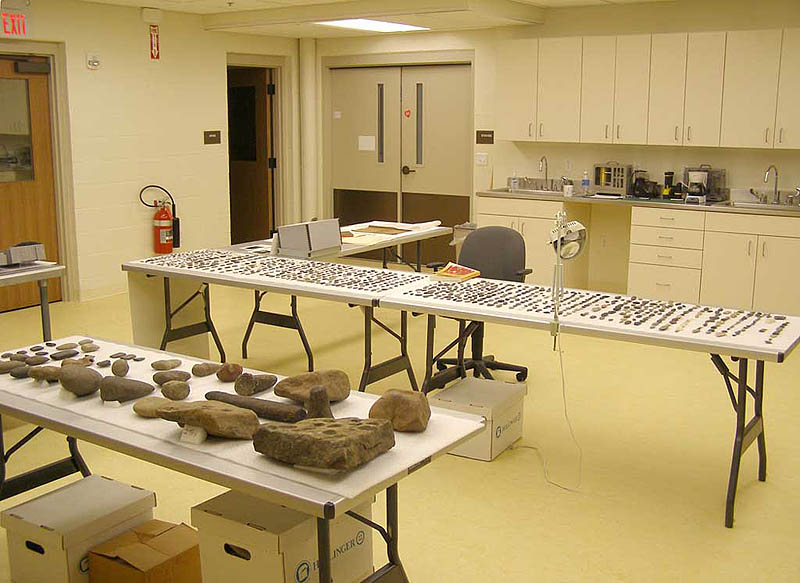 Conservation Lab with artifacts on tables